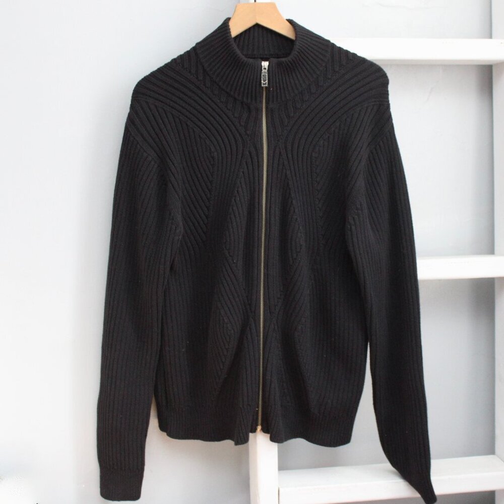 Micheal Kors Men's Black Driver's Knit Full Zip-Up Cotton Sweater Size Medium